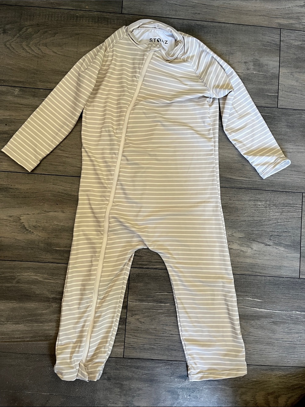 Stonz SPF50 Sun suit Cream & White Striped Zippered Kids